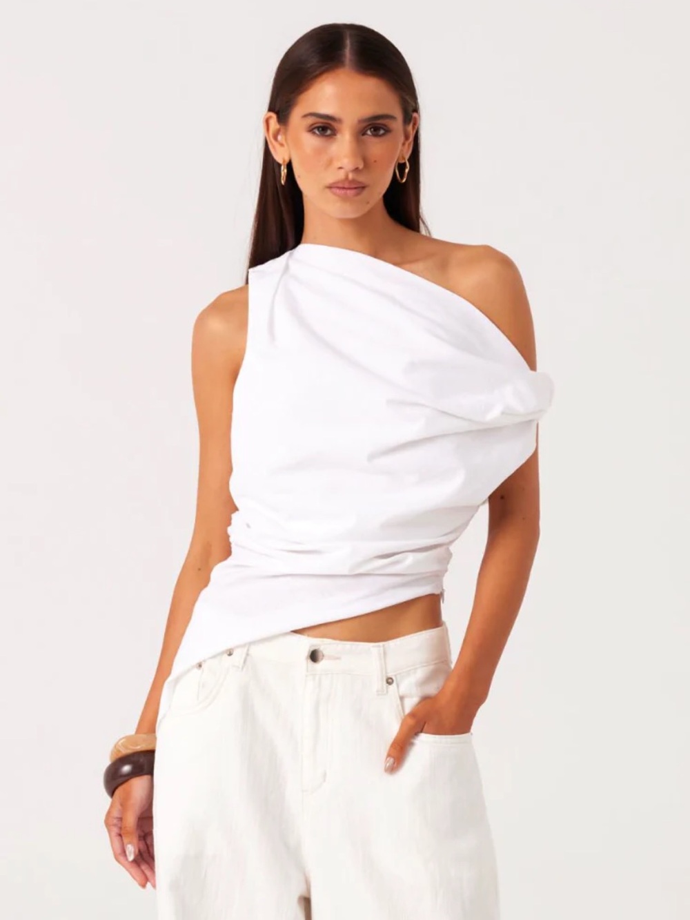 SNDYS Calissa Asymmetrical One-Shoulder Top - White